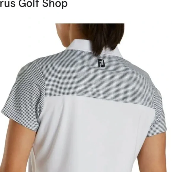 FootJoy FootJoy Women's Lisle Dot Print Yoke Polo- White  size small - Picture 6 of 12